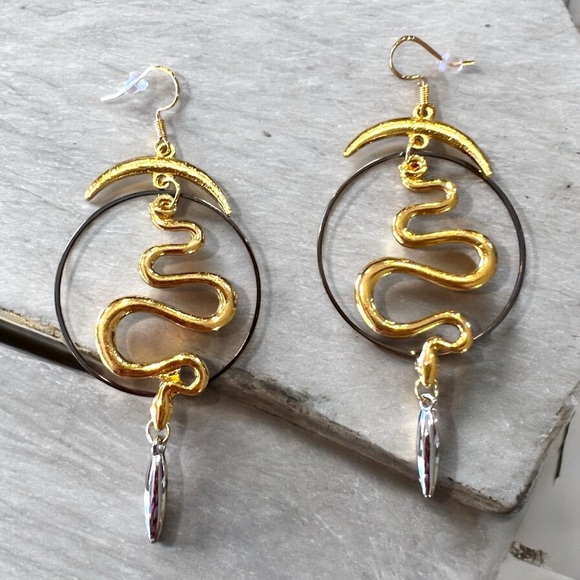 Chic Black, Gold, and Silver Toned Boho Snake Earrings Witchy - Picture 6 of 16